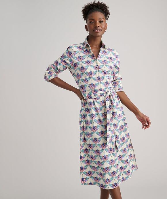 UNTUCKit Dresses & Skirts - Untuckit Peyton Shirtdress Swan Print Midi 2 Stretchy Cotton Belted Button Prep